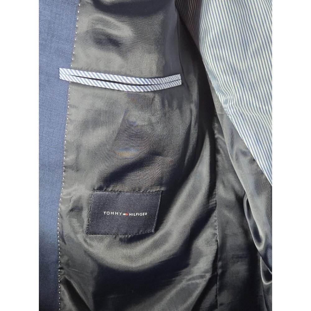 Tommy Hilfiger Mens Blue 100% Worsted Wool Sports Coat Jacket Size 46R Formal - Picture 12 of 14